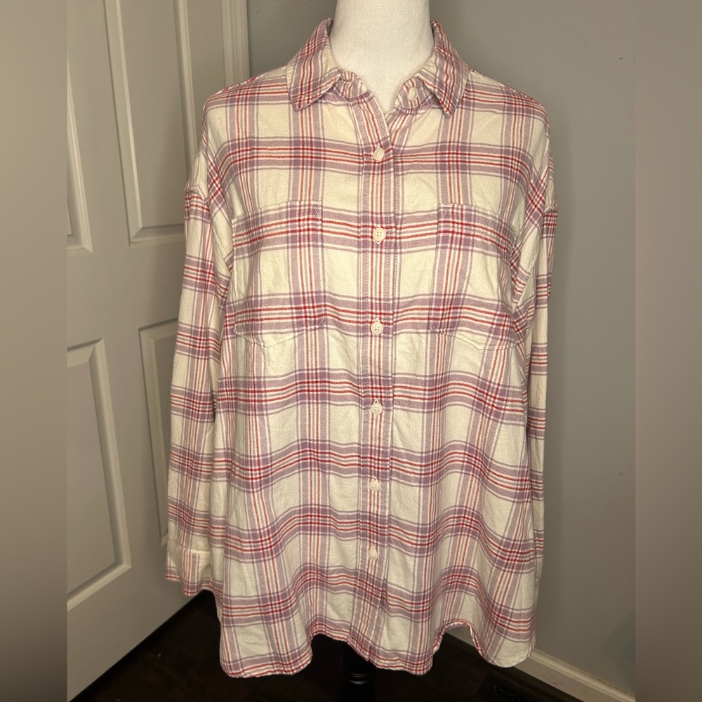Roots Manning Oversized Plaid Flannel Shirt 100% Organic Cotton NWT